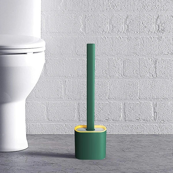 Silicon Toilet Brush with Slim Holder Flex Toilet Brush Anti-drip Set Toilet Bowl Cleaner Brush, No-Slip Long Handle Soft Silicone Bristle Clean Toilet Corner Easily.(Multi Color)